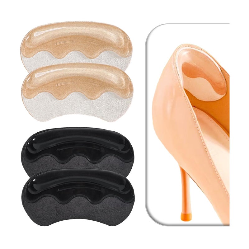 VivoFoot 4 Pairs Anti-Slip Heel Grips for Shoes Too Big  Gel Heel Liners & Pads for Loose Shoes  Self-Adhesive Back of Heel Cushion Inserts  Heel Blister Protectors for Women & Men (Beige+Black) - Image 1